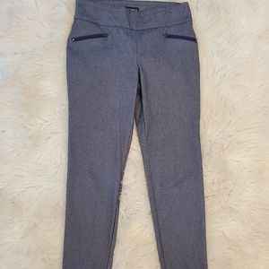 Blue and white stretchy dress pants.